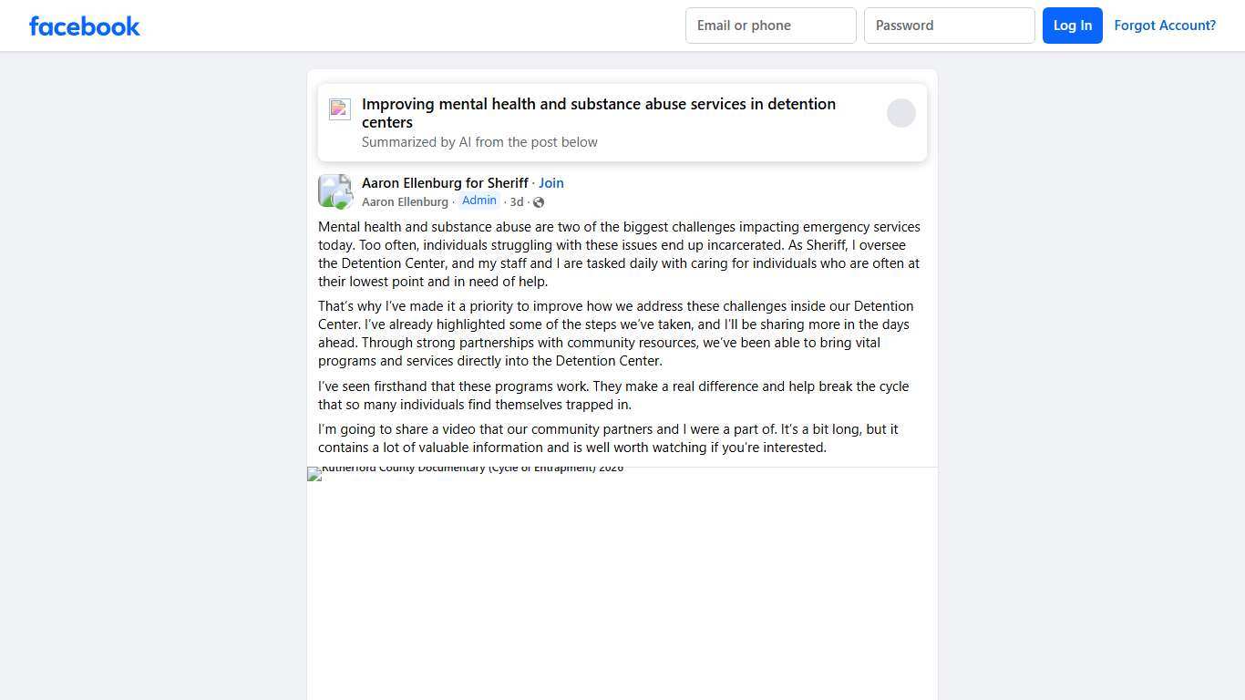 Aaron Ellenburg for Sheriff Mental health and substance abuse are two of the biggest challenges impacting emergency services today Facebook